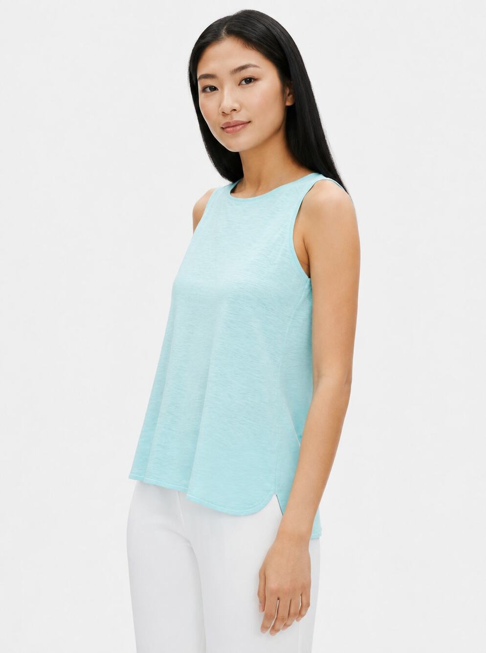 Eileen Fisher Hemp Organic Cotton Tank Womens S Green Twist Scoop Neck Shell